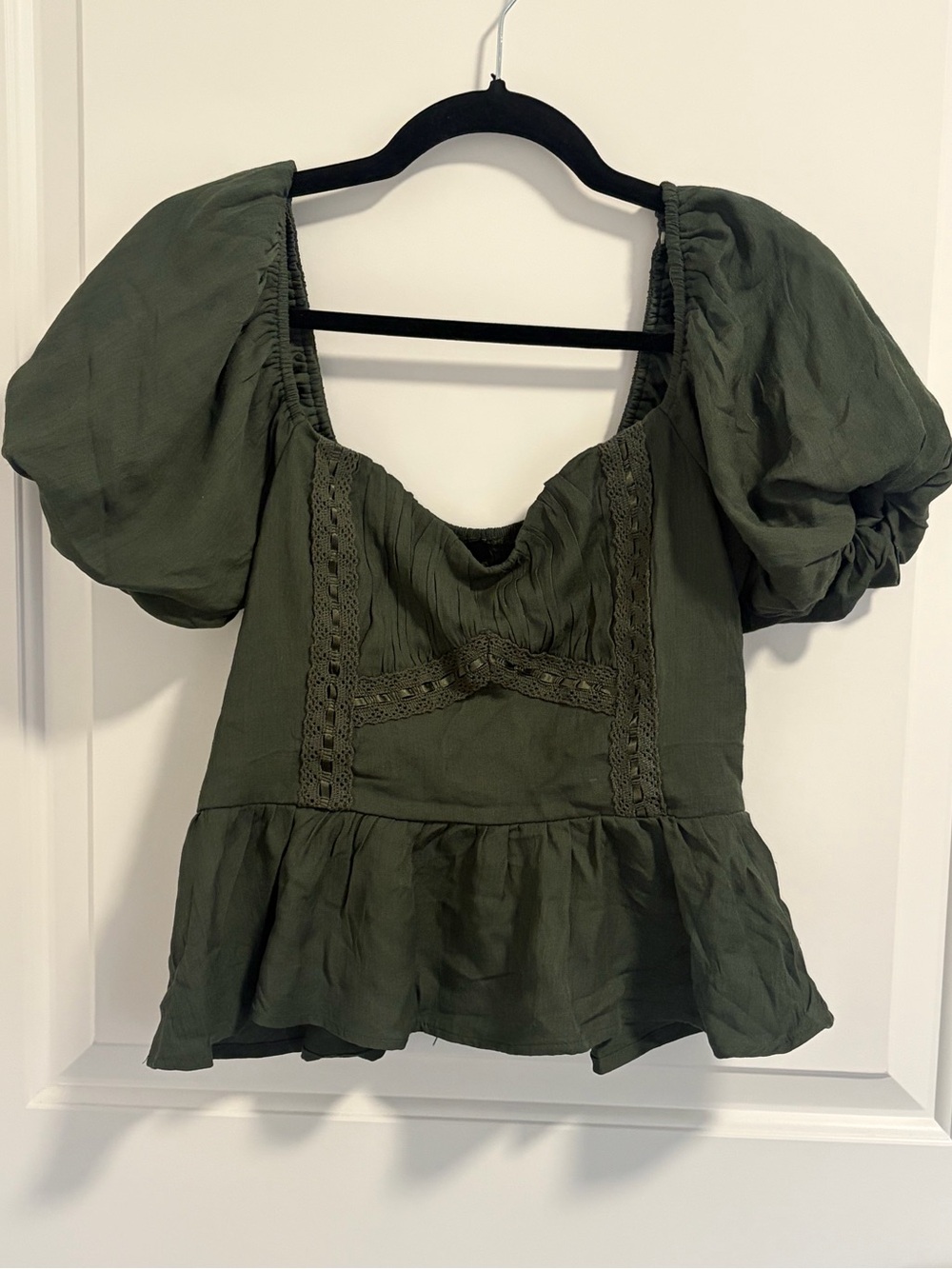 Trixxi Olive Green Puff Sleeve Peplum Blouse